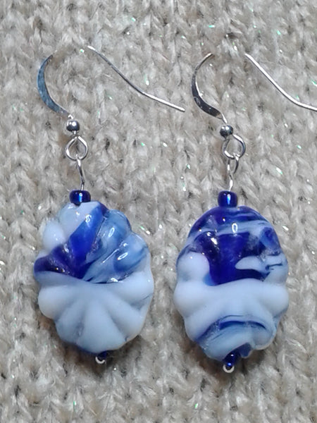 Handcrafted Blue & White Glass Bead Earrings - Crafts Never Cease 